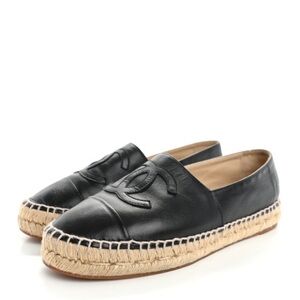 CHANEL Black Espadrilles with Woven Sole